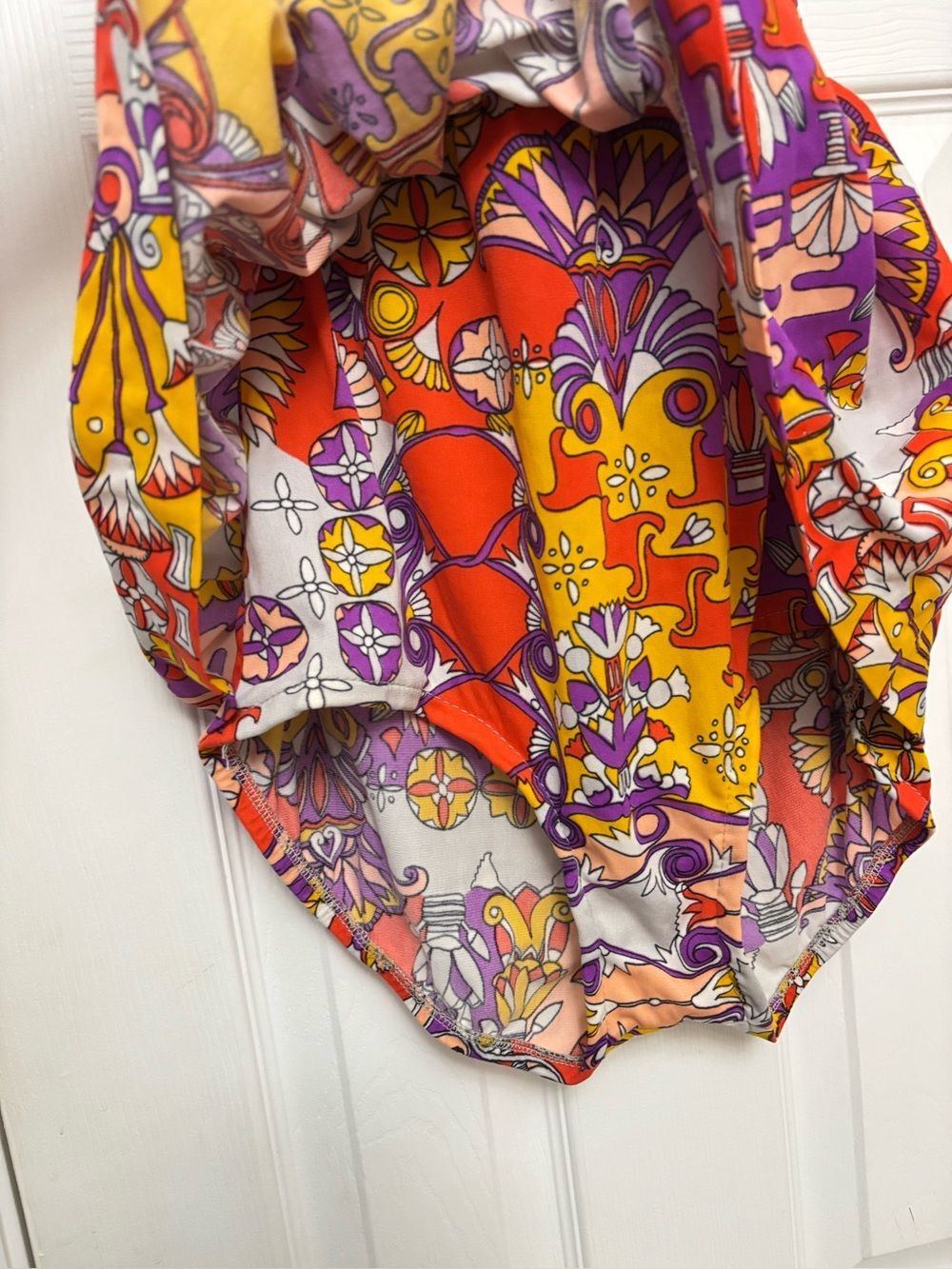 Vintage 60s Oleg Cassini Peter Pan Skirted Swimsuit Mod Psychedelic Pin Up M - Picture 6 of 10